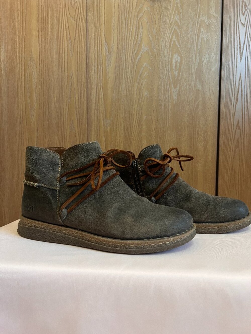 Born Calyn Suede Lace-Up Ankle Boots Gray Size 9.5